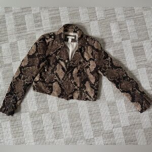 H&M Brown Snake Print cropped Moto jacket  -LIKE NEW